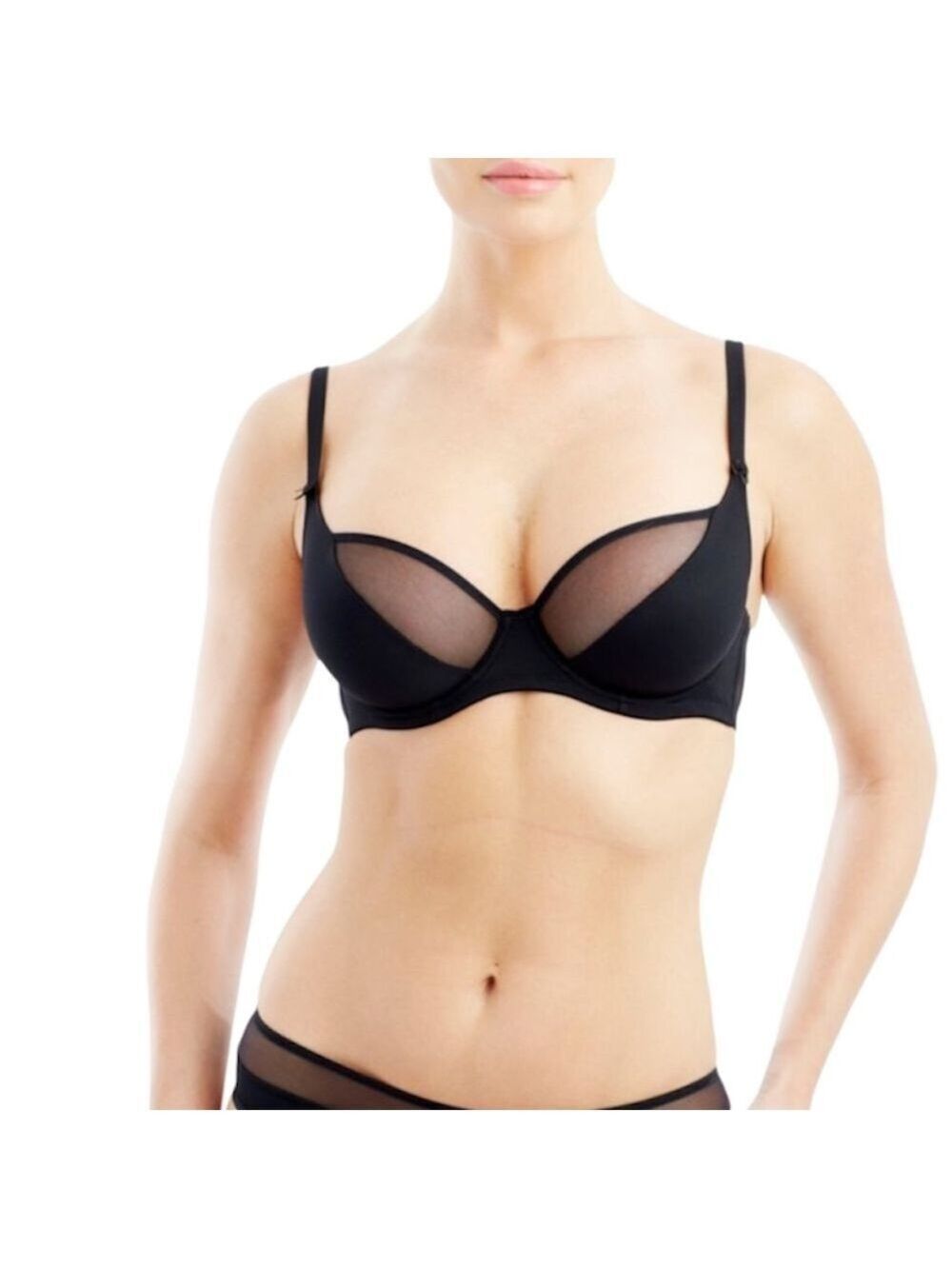 NWT Addiction Nouvelle Lingerie black sheer mesh basic underwire bra 30 G